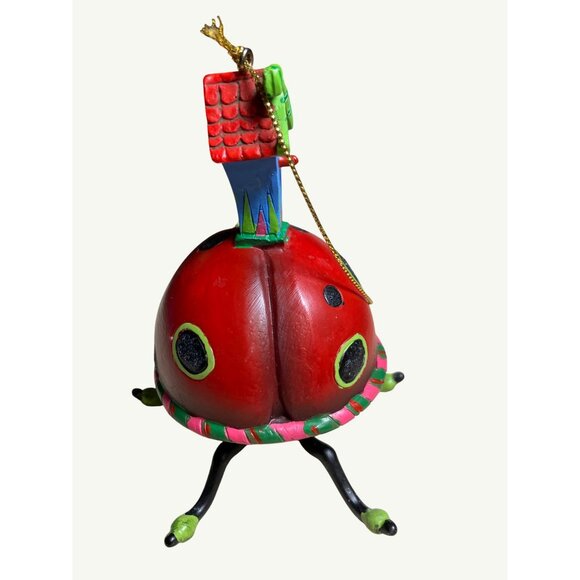 Ladybug Christmas Ornament With Birdhouse & Festive Accents - Picture 7 of 12